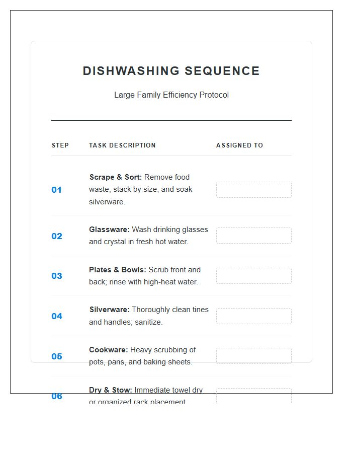 Large Family Dishwashing Sequence Printable Chart