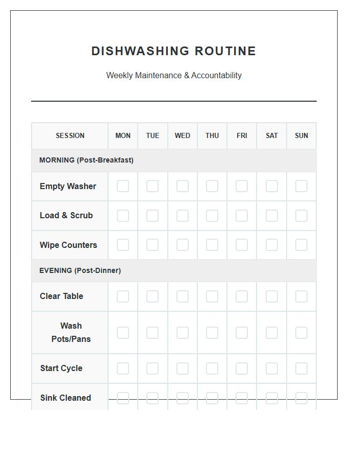 Morning And Evening Dishwashing Printable Chart