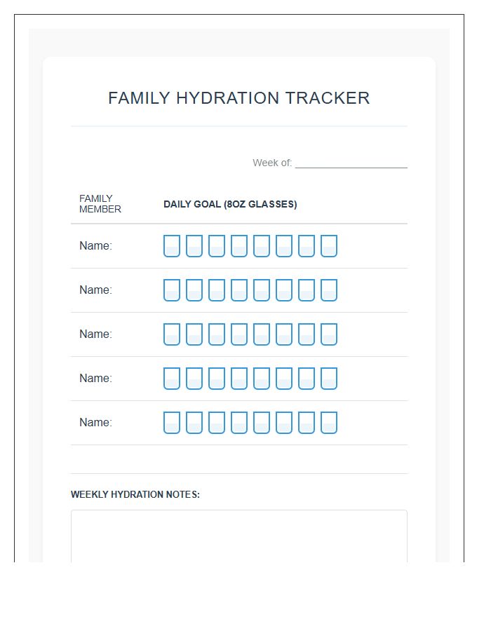 Family Hydration Level Printable Chart
