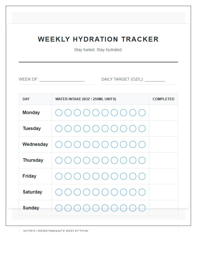 Fitness Goal Hydration Printable Chart