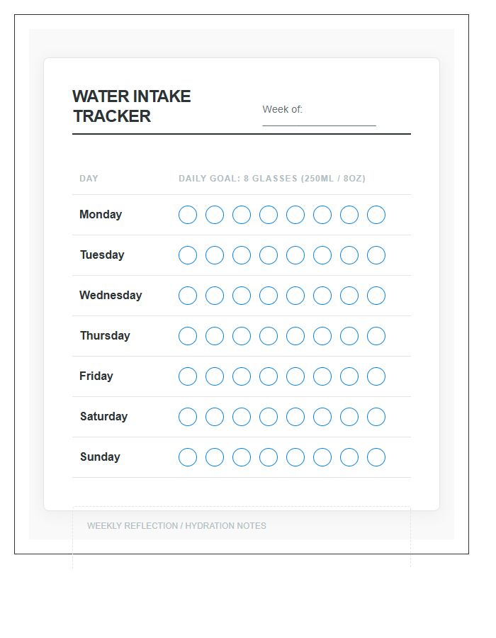 Health Routine Water Tracker Printable Chart