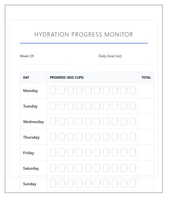 Hydration Progress Monitor Printable Chart