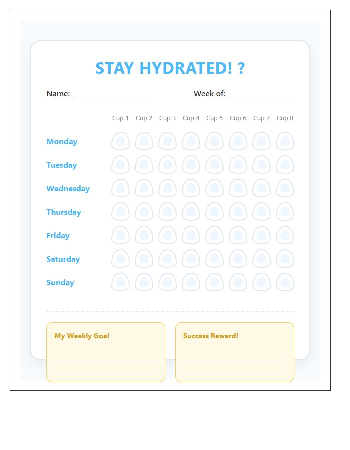 Kids Hydration Success Printable Chart