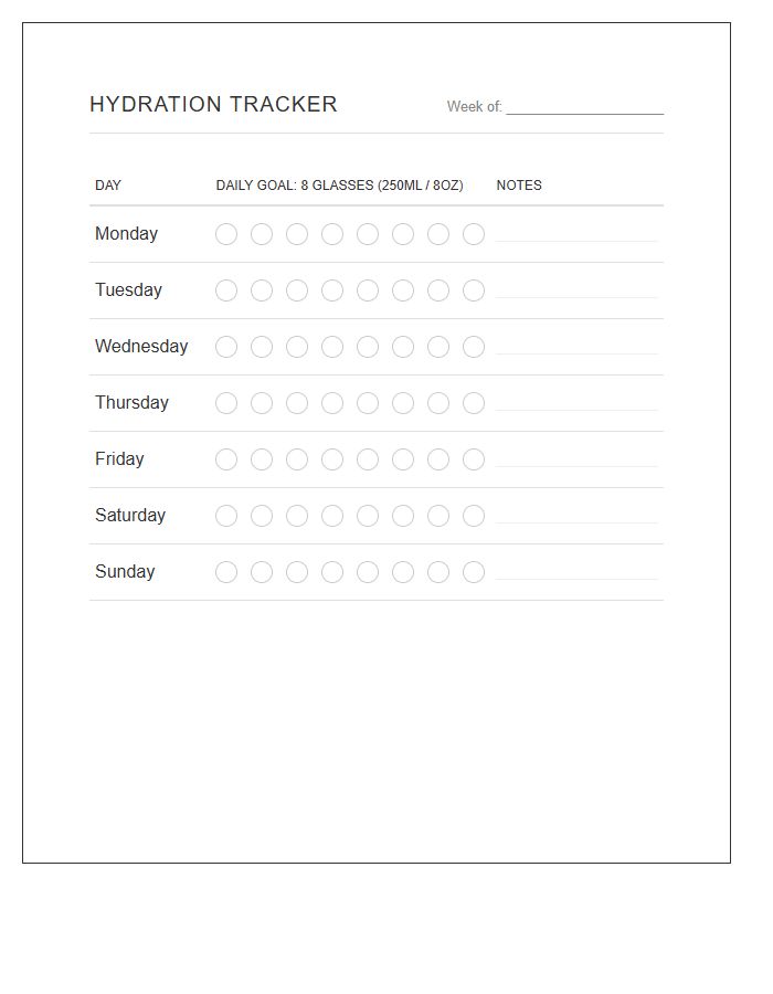 Minimalist Hydration Tracking Printable Chart