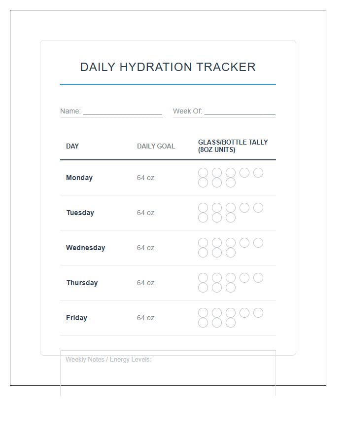 Office Desk Water Consumption Printable Chart