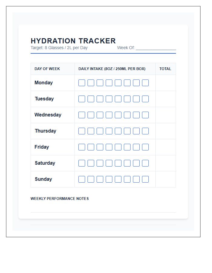 Professional Hydration Goals Printable Chart