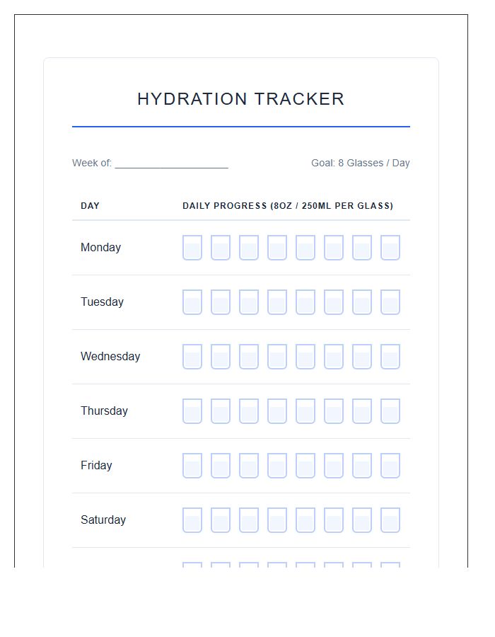 Visual Hydration Reminder Printable Chart