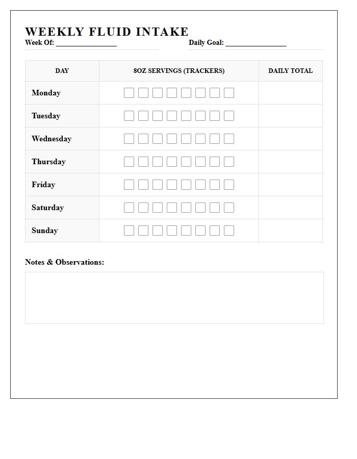 Weekly Fluid Intake Printable Chart