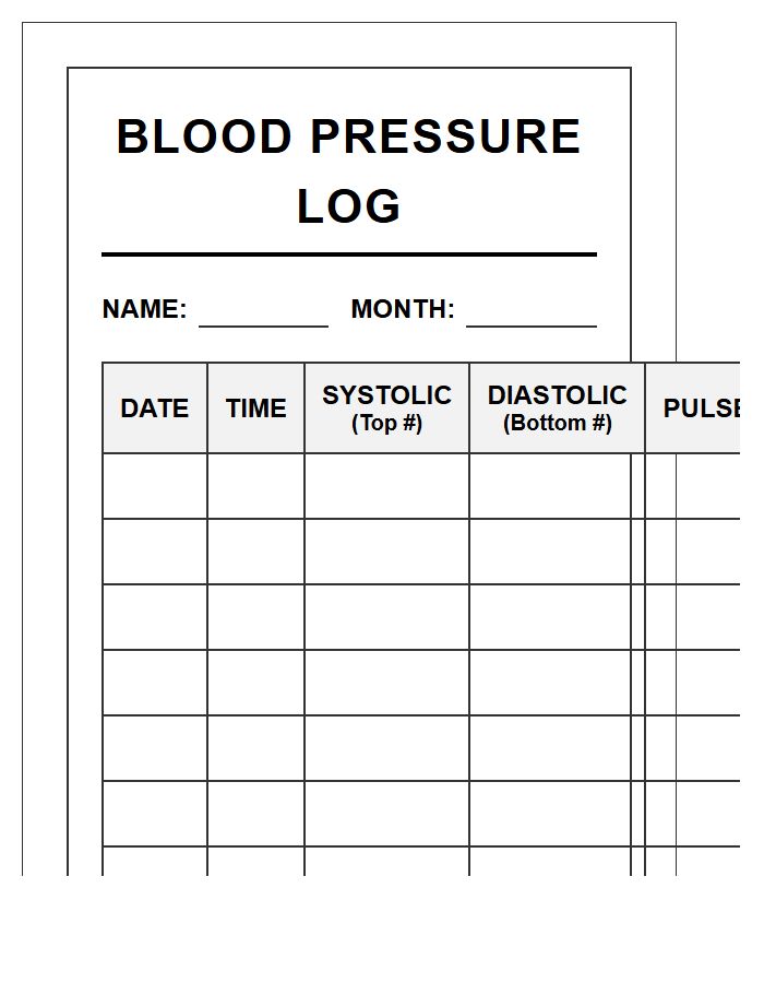 Large Print Printable Blood Pressure Log Chart For Elderly