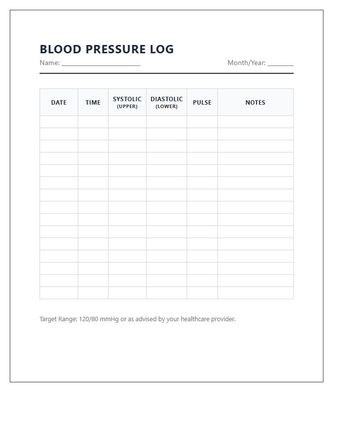 Minimalist Printable Blood Pressure Log Chart Style