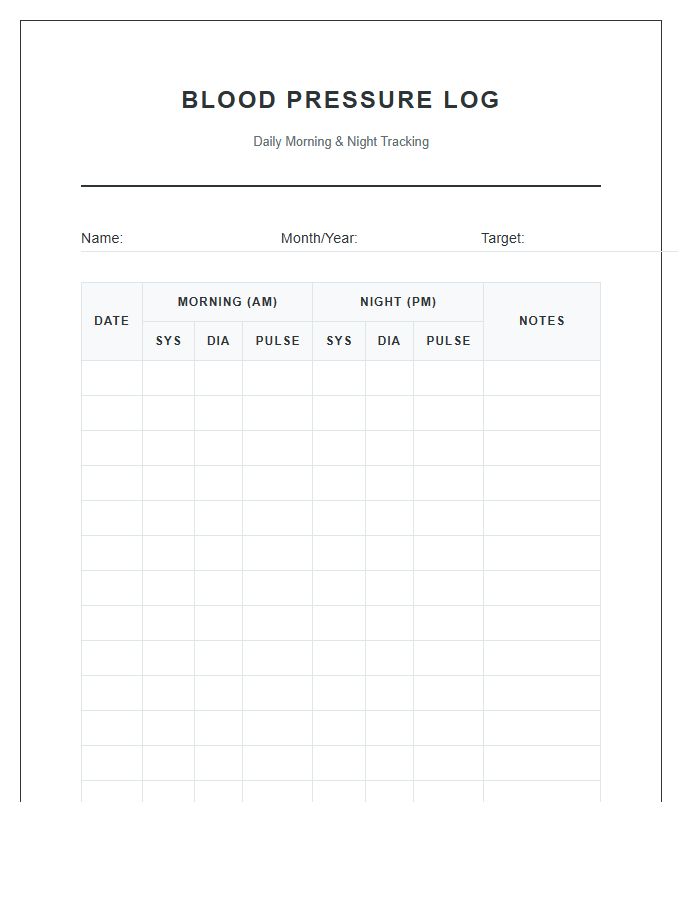 Morning And Night Printable Blood Pressure Log Chart