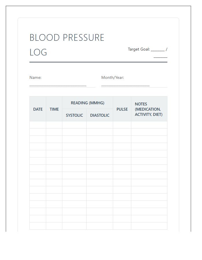 Professional Printable Blood Pressure Log Chart Format