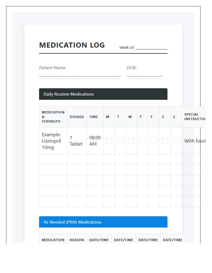 Printable Comprehensive Medication Schedule Log Chart Booklet