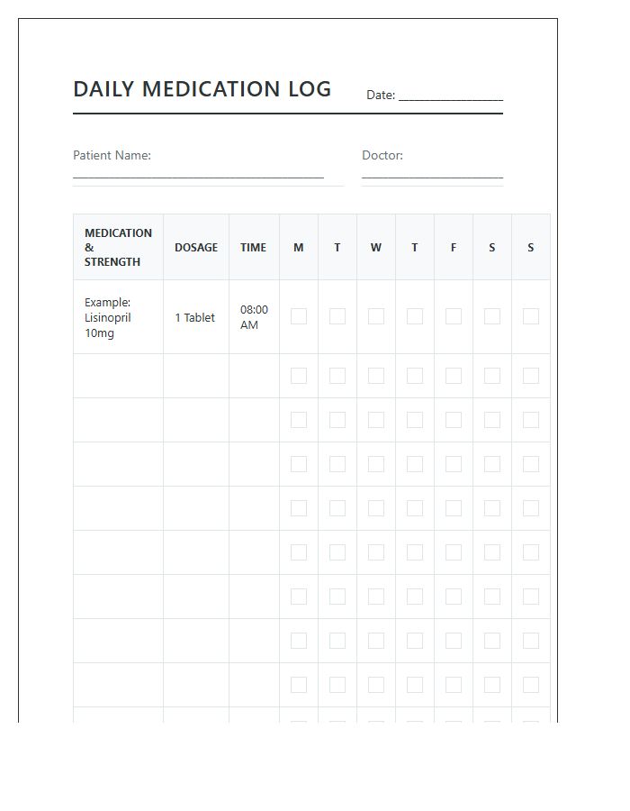 Printable Daily Medication Schedule Log Chart Template