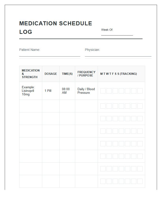 Printable Essential Medication Schedule Log Chart For Wellness