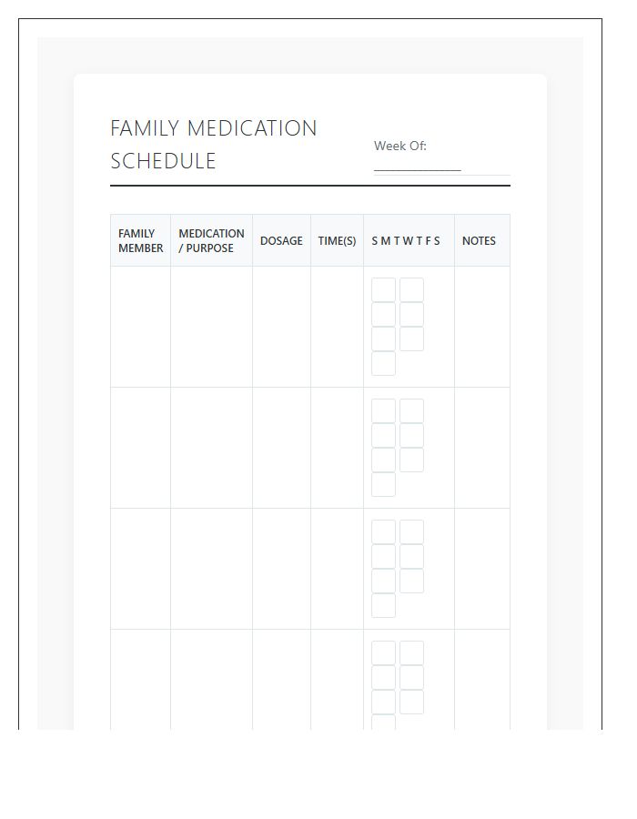 Printable Family Medication Schedule Log Chart Organizer