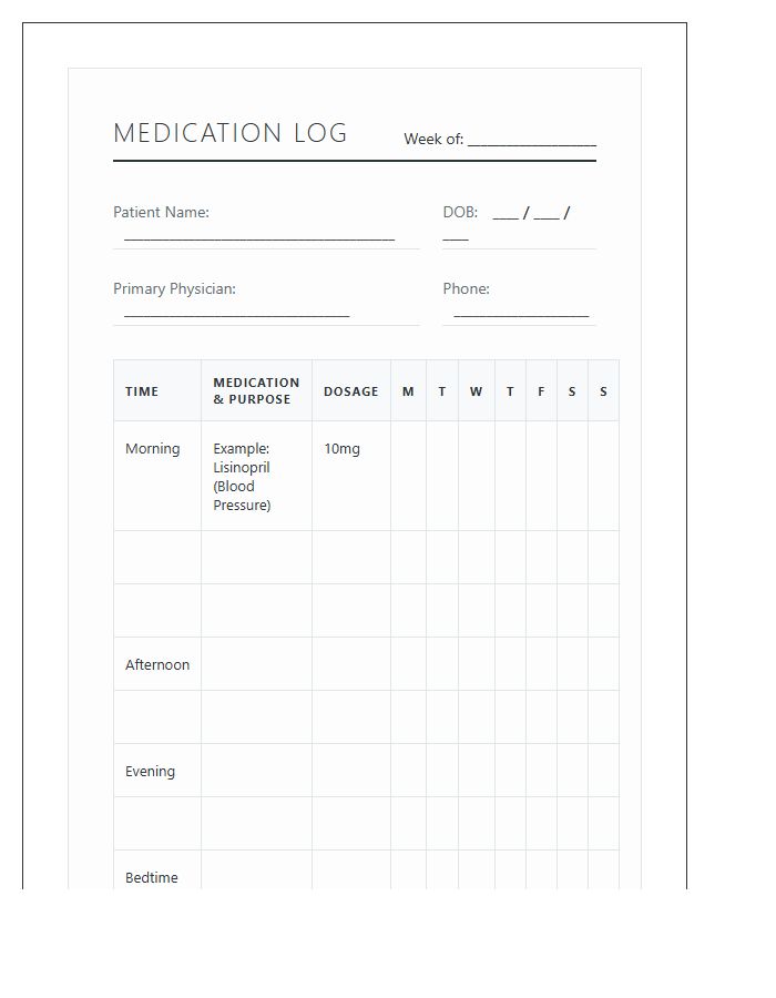 Printable Medication Schedule Log Chart For Home Health