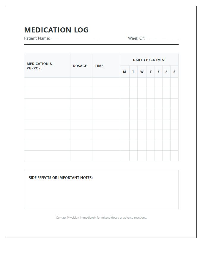 Printable Medication Schedule Log Chart For Multiple Prescriptions