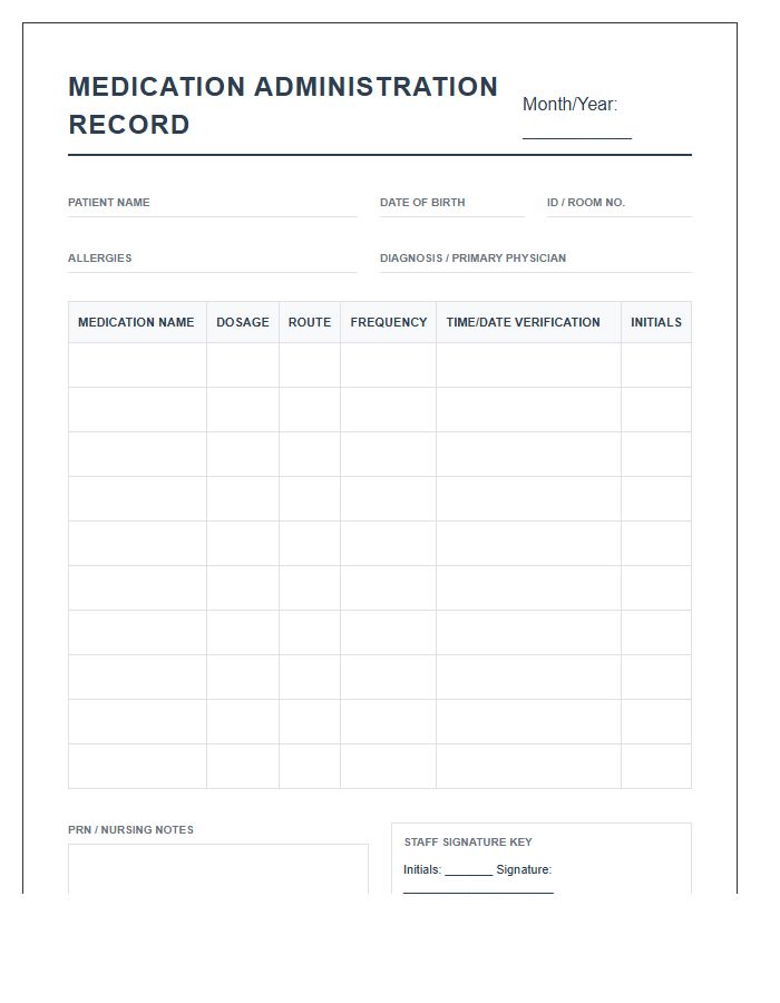 Printable Medication Schedule Log Chart For Nursing