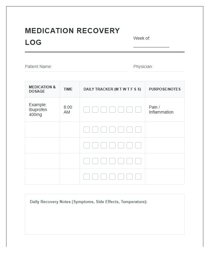 Printable Medication Schedule Log Chart For Recovery