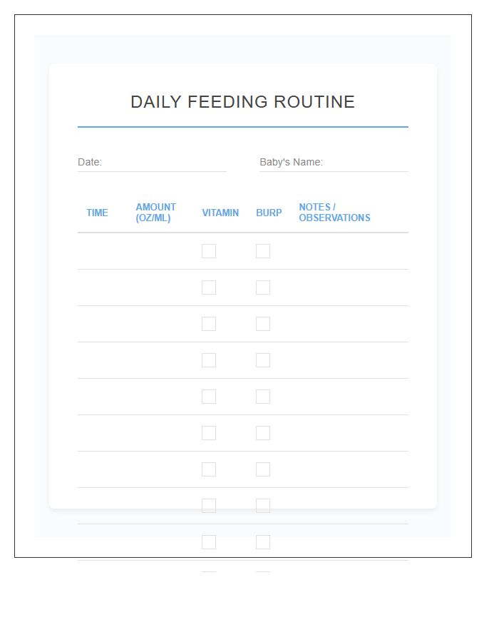 Daily Baby Bottle Feeding Routine Printable Chart