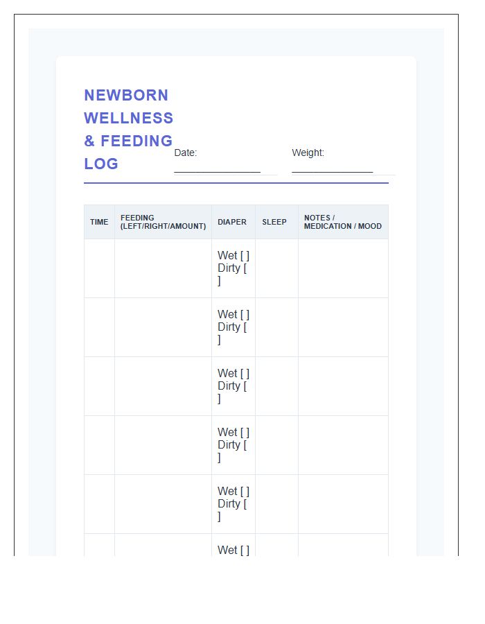 Newborn Wellness And Feeding Log Printable Chart