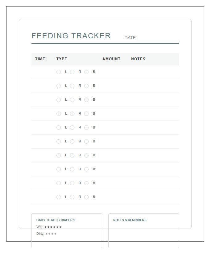 Simple Baby Feeding Routine Tracker Printable Chart