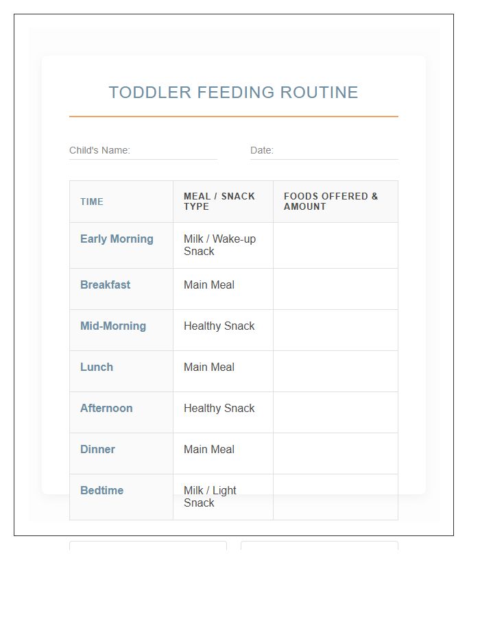Toddler Feeding Routine And Meal Printable Chart