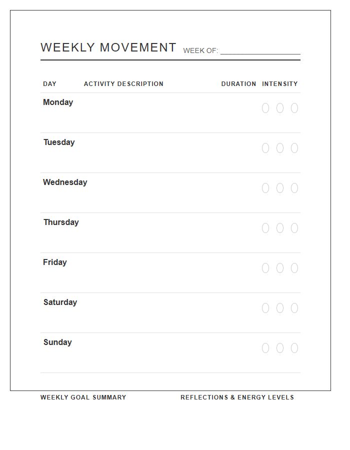 Printable Weekly Movement Goal Tracking Chart