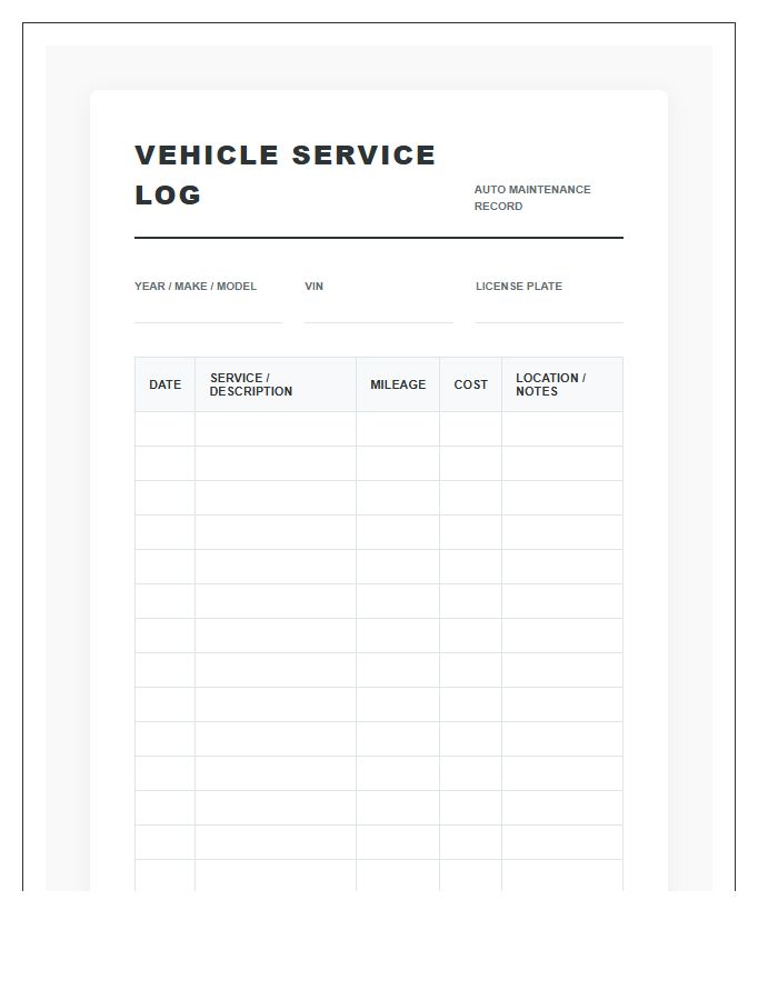 Printable Car Service Tracking Chart