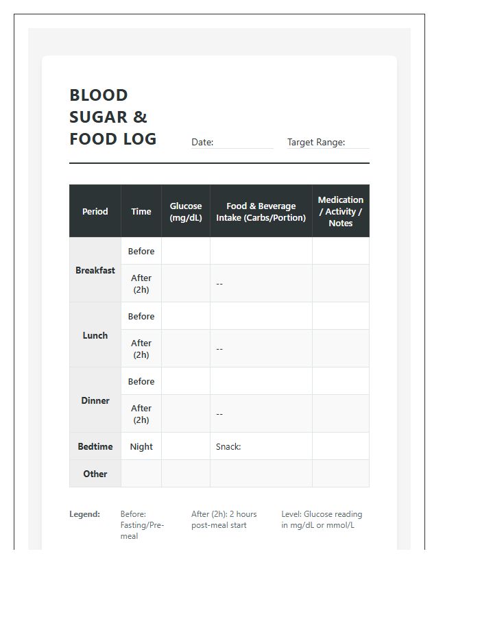 Detailed Printable Blood Sugar And Food Chart