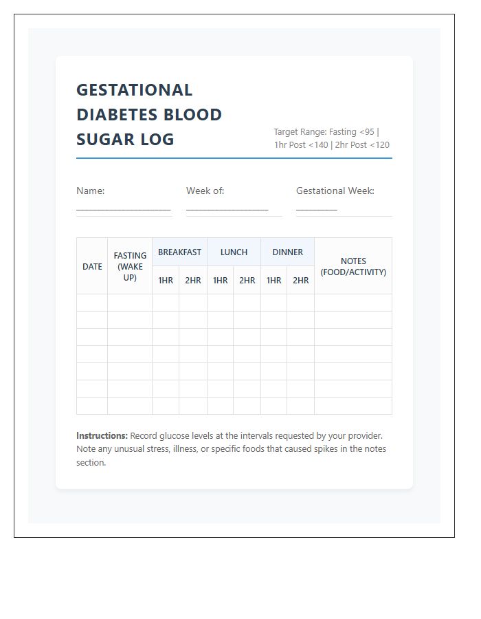 Gestational Diabetes Printable Blood Sugar Log Chart