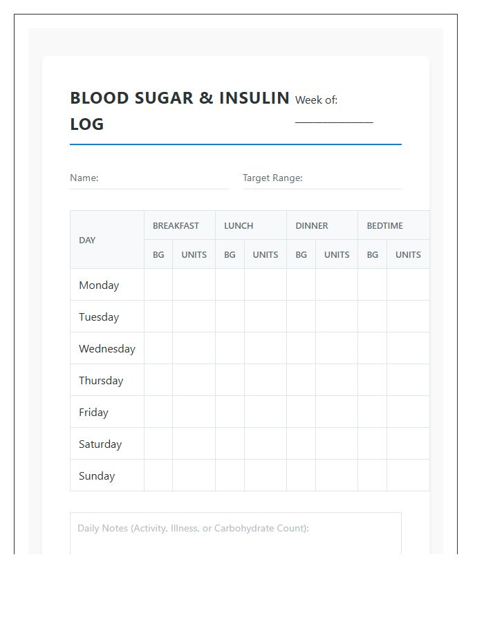 Insulin Dosage And Printable Blood Sugar Chart