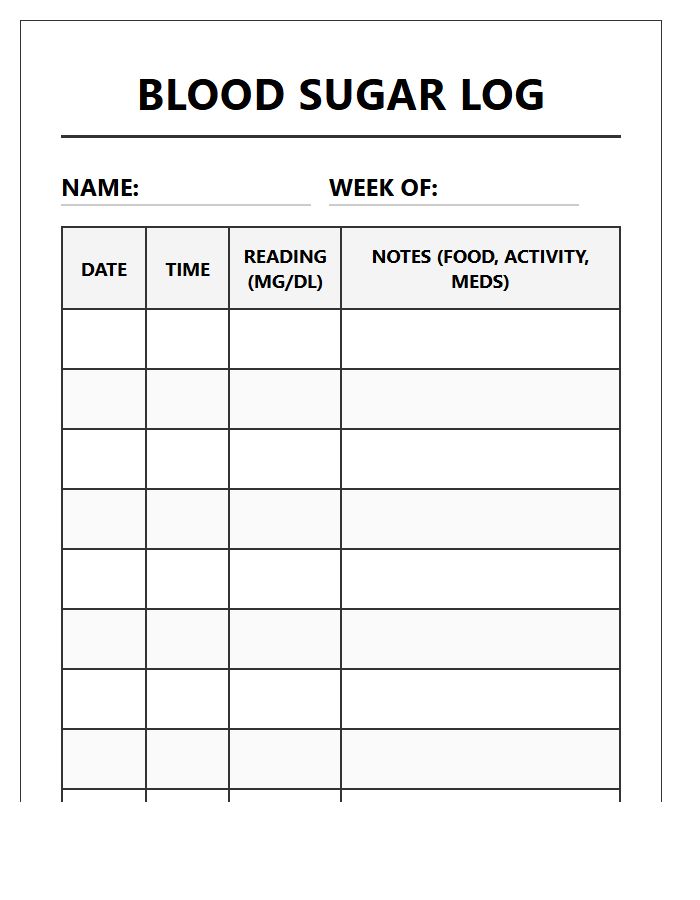 Large Print Printable Blood Sugar Log Chart