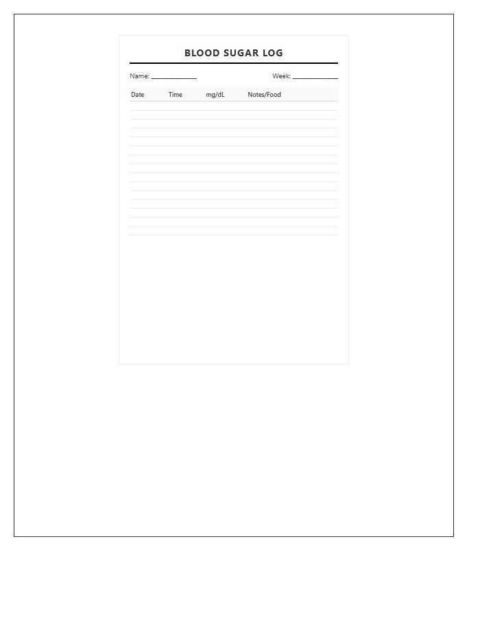 Pocket Size Printable Blood Sugar Log Chart