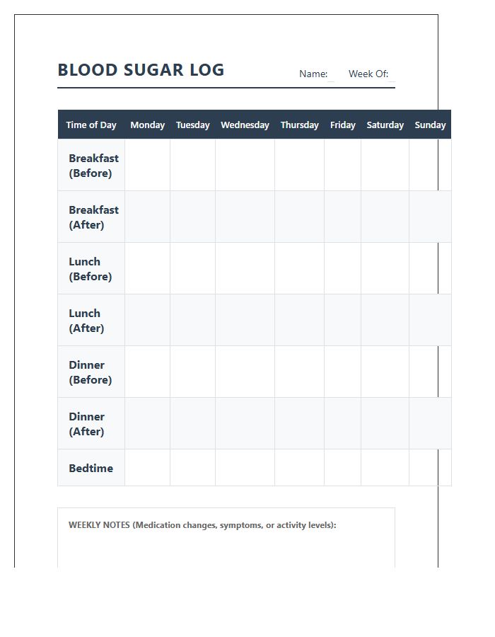 Printable Blood Sugar Level Log Chart For Seniors
