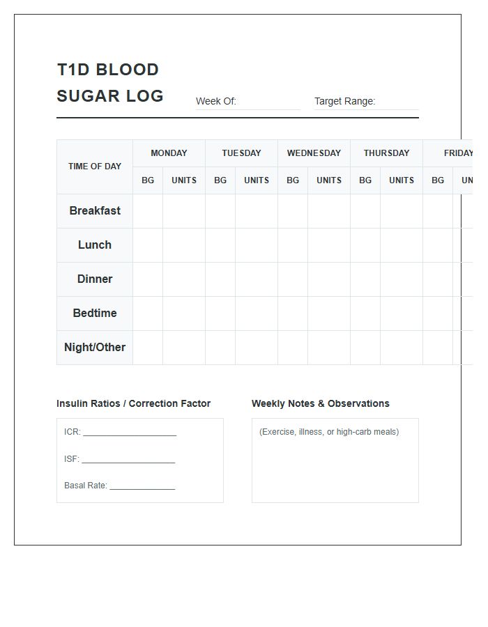 Type One Diabetes Printable Blood Sugar Chart