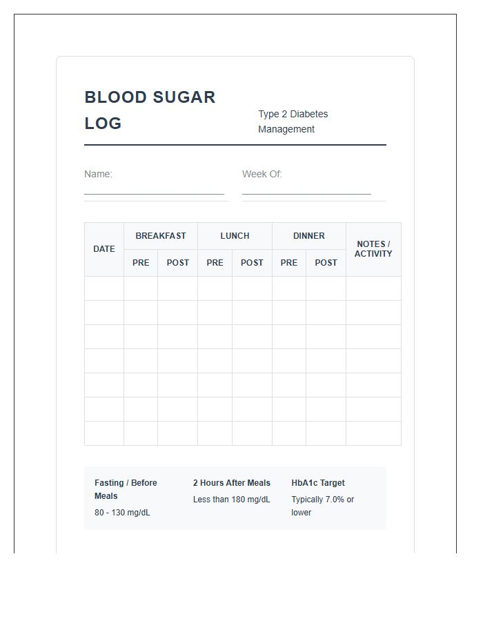Type Two Diabetes Printable Blood Sugar Chart