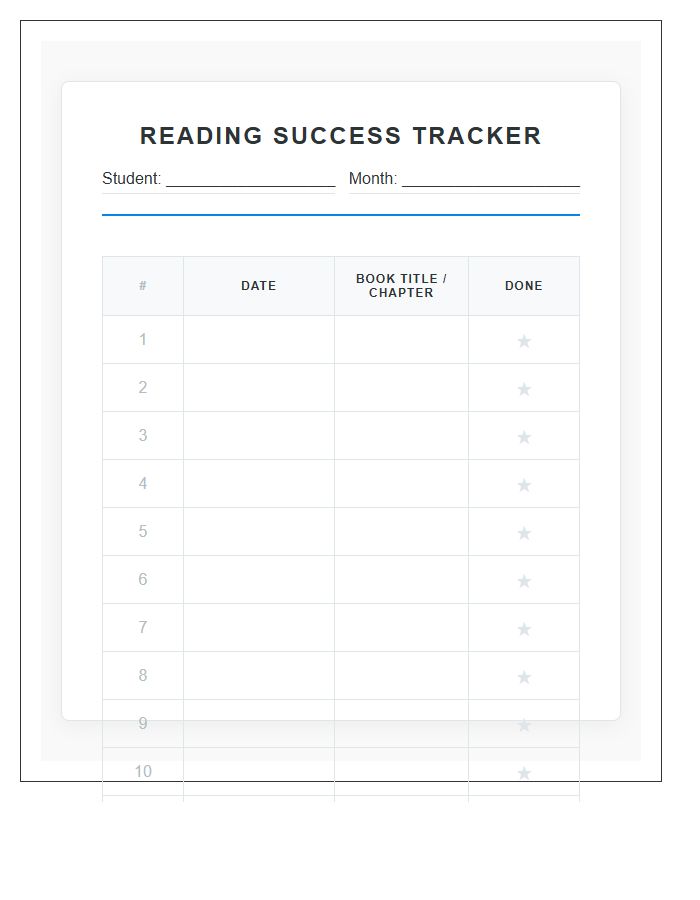 Classroom Reading Success Chart Printable