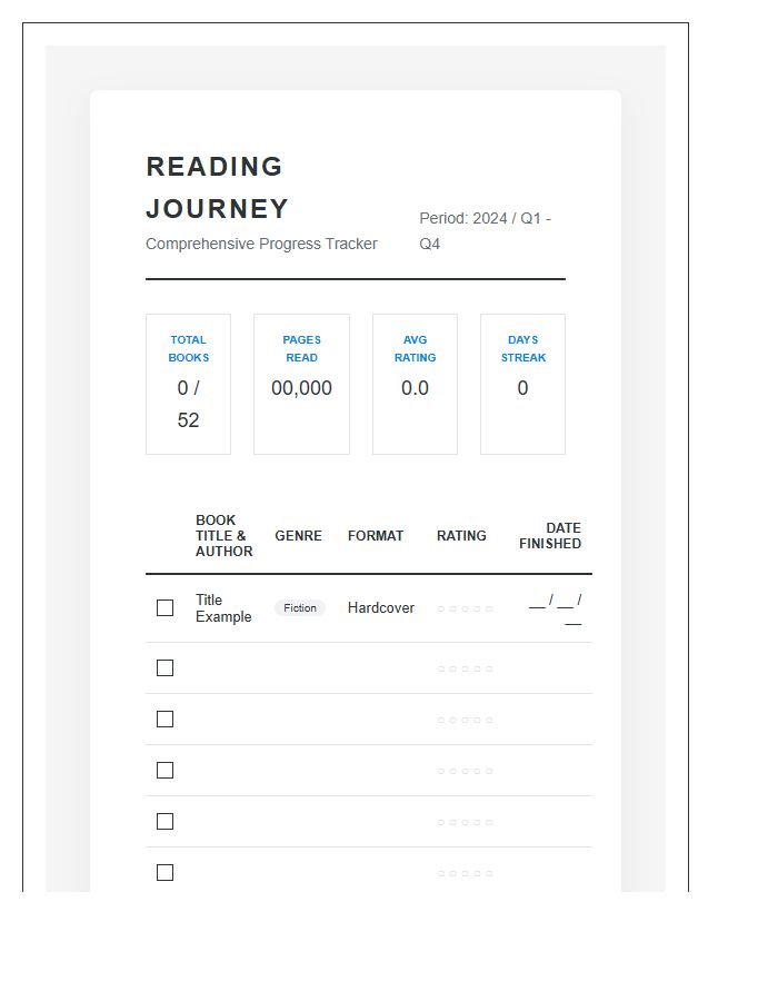 Comprehensive Reading Journey Progress Chart Printable
