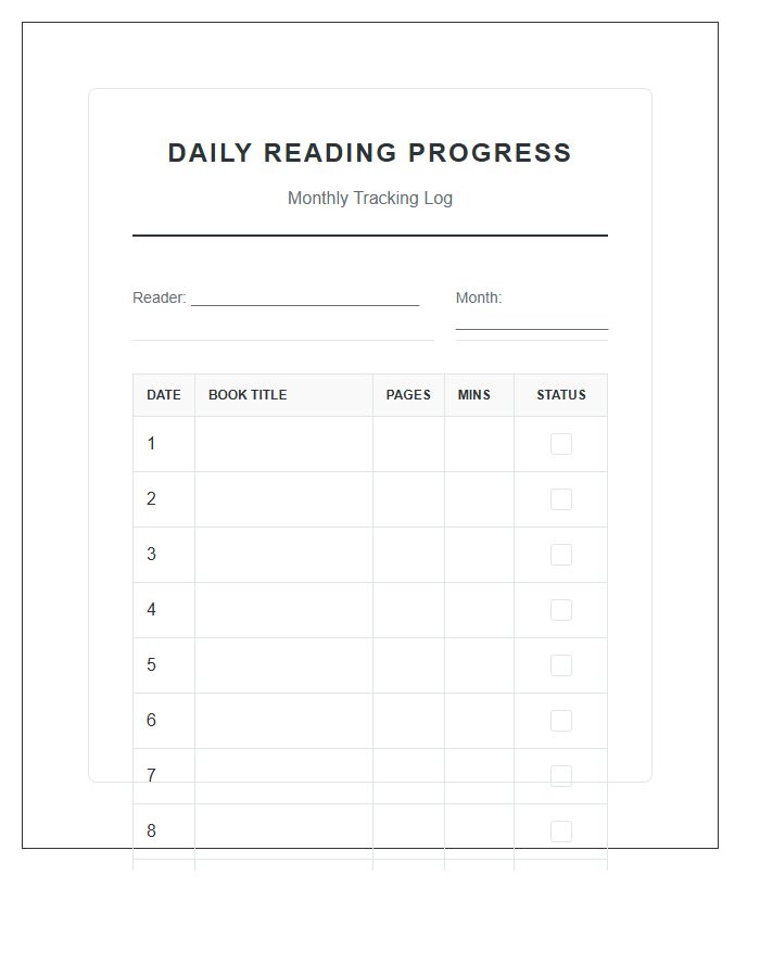Daily Reading Progress Chart Printable