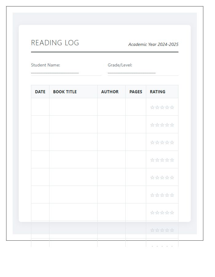 Home School Reading Log Chart Printable