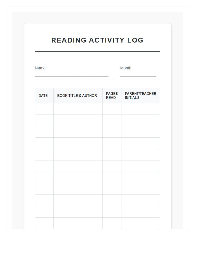 Independent Reading Activity Chart Printable