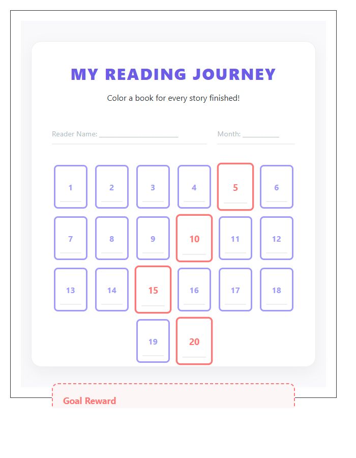 Kids Reading Goal Progress Chart Printable