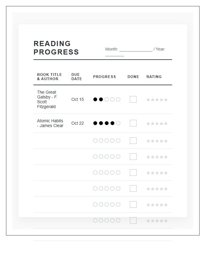 Library Book Reading Progress Chart Printable