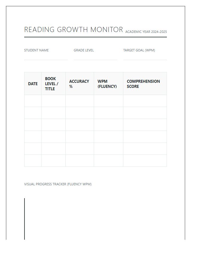 Teacher Reading Growth Monitoring Chart Printable