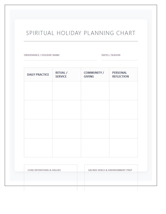 Printable Spiritual Holiday Planning Chart