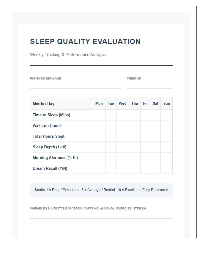 Comprehensive Sleep Quality Evaluation Printable Chart