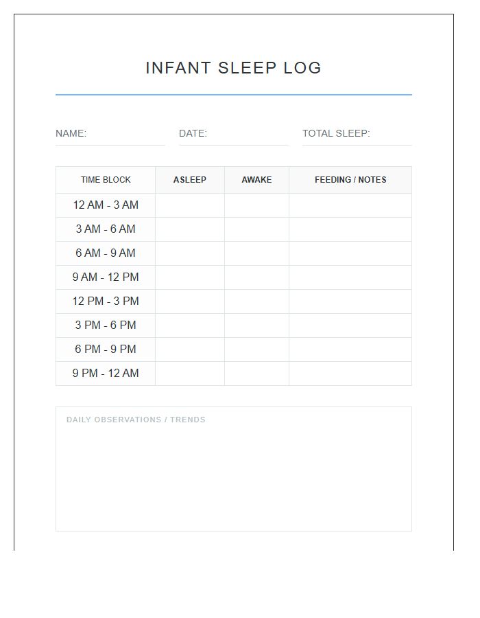 Infant Sleep Pattern Logging Printable Chart