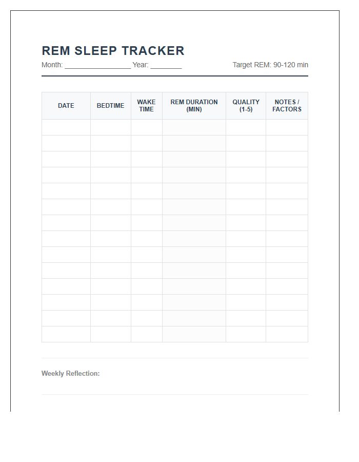 Printable REM Sleep Duration Tracking Chart
